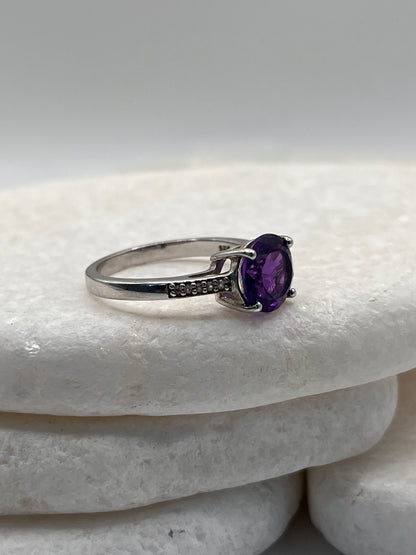 925 Sterling Silver Amethyst Solitaire Size S
