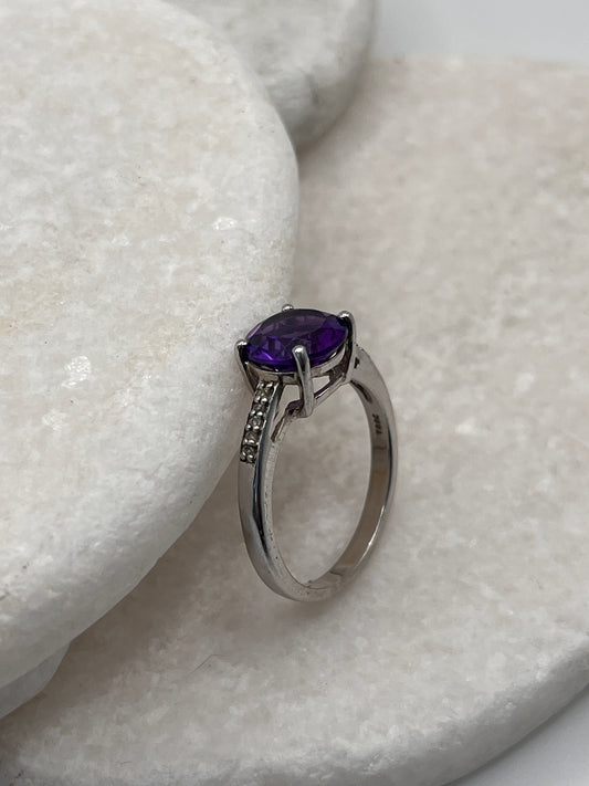 925 Sterling Silver Amethyst Solitaire Size S