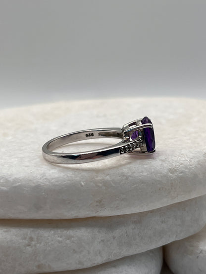 925 Sterling Silver Amethyst Solitaire Size S