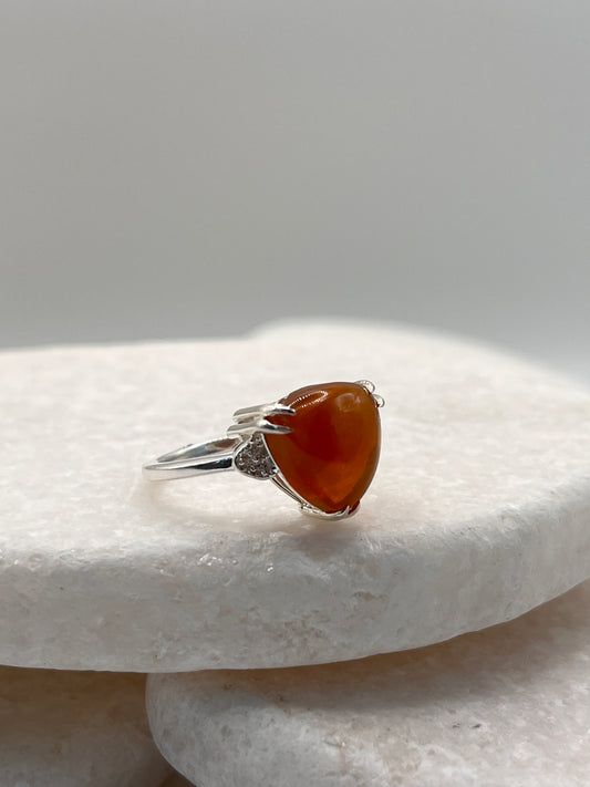 925 Sterling Silver Fire Opal Ring Size L