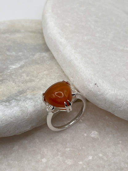 925 Sterling Silver Fire Opal Ring Size L