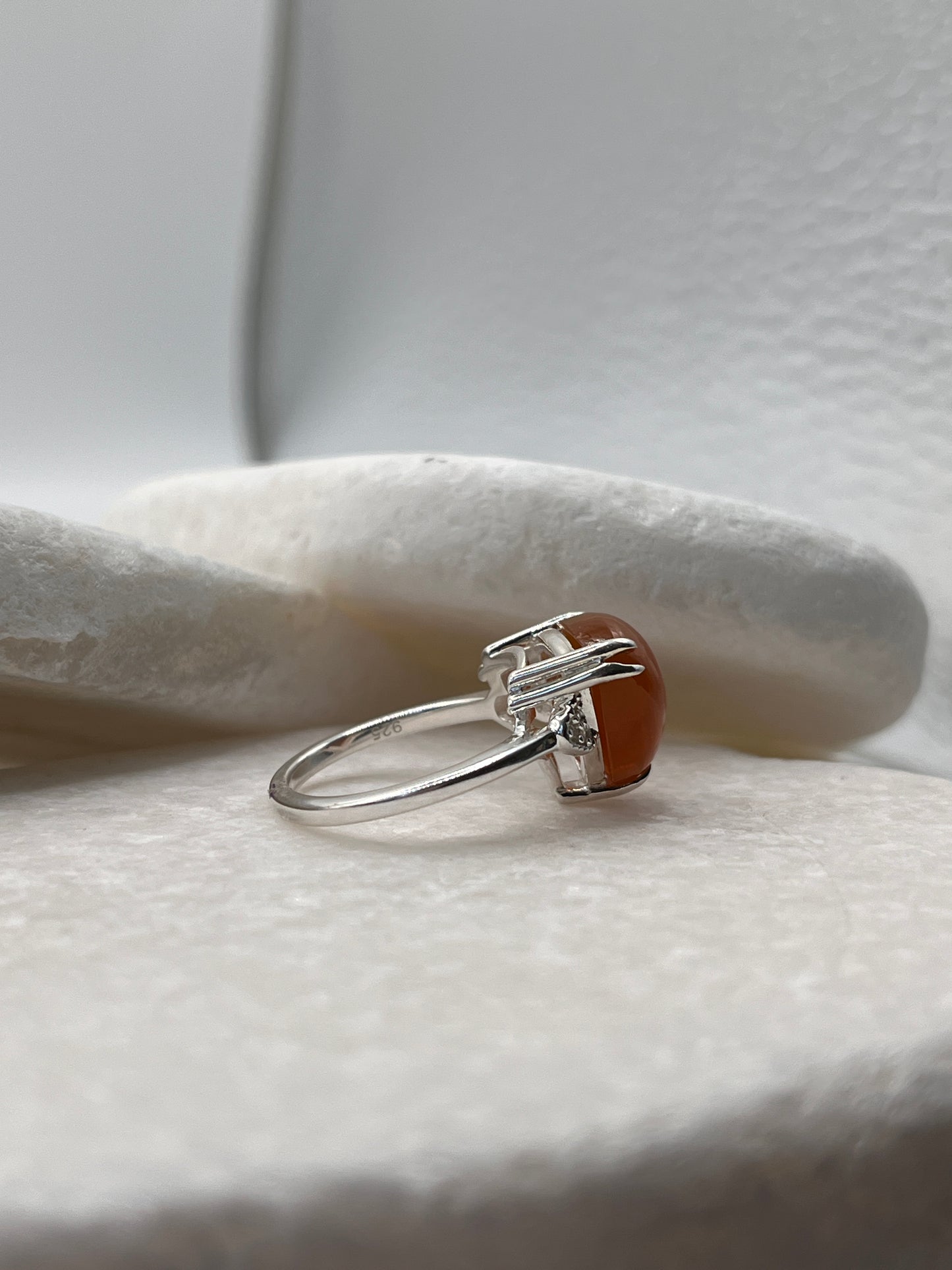 925 Sterling Silver Fire Opal Ring Size L