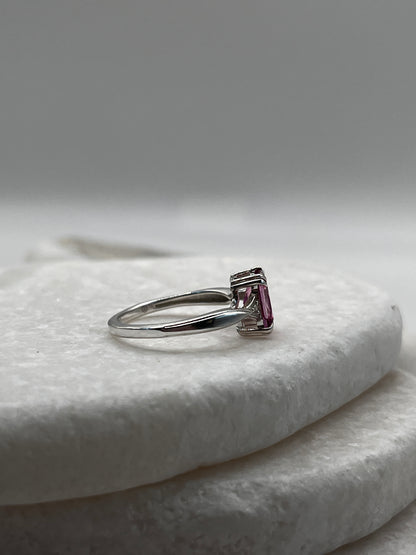 925 Sterling Silver Emerald Cut Pink Topaz Ring Size L