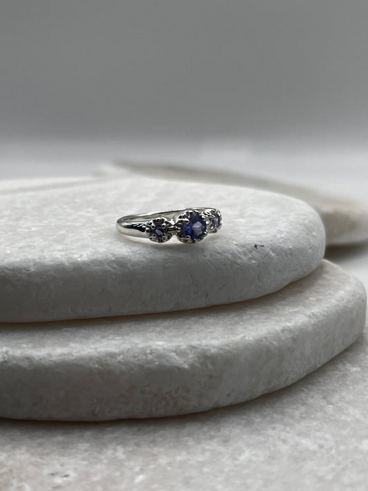 925 Sterling Silver Tanzanite Trilogy Ring Size L