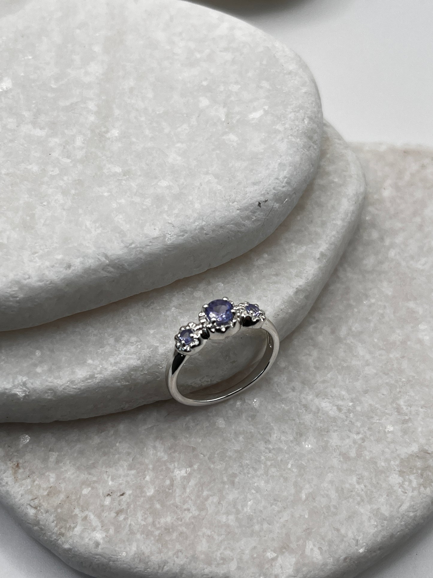 925 Sterling Silver Tanzanite Trilogy Ring Size L