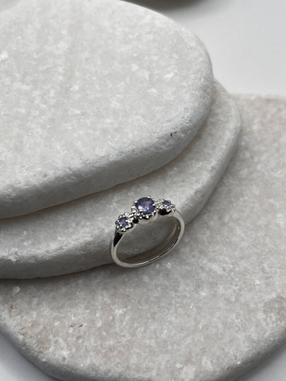 925 Sterling Silver Tanzanite Trilogy Ring Size L