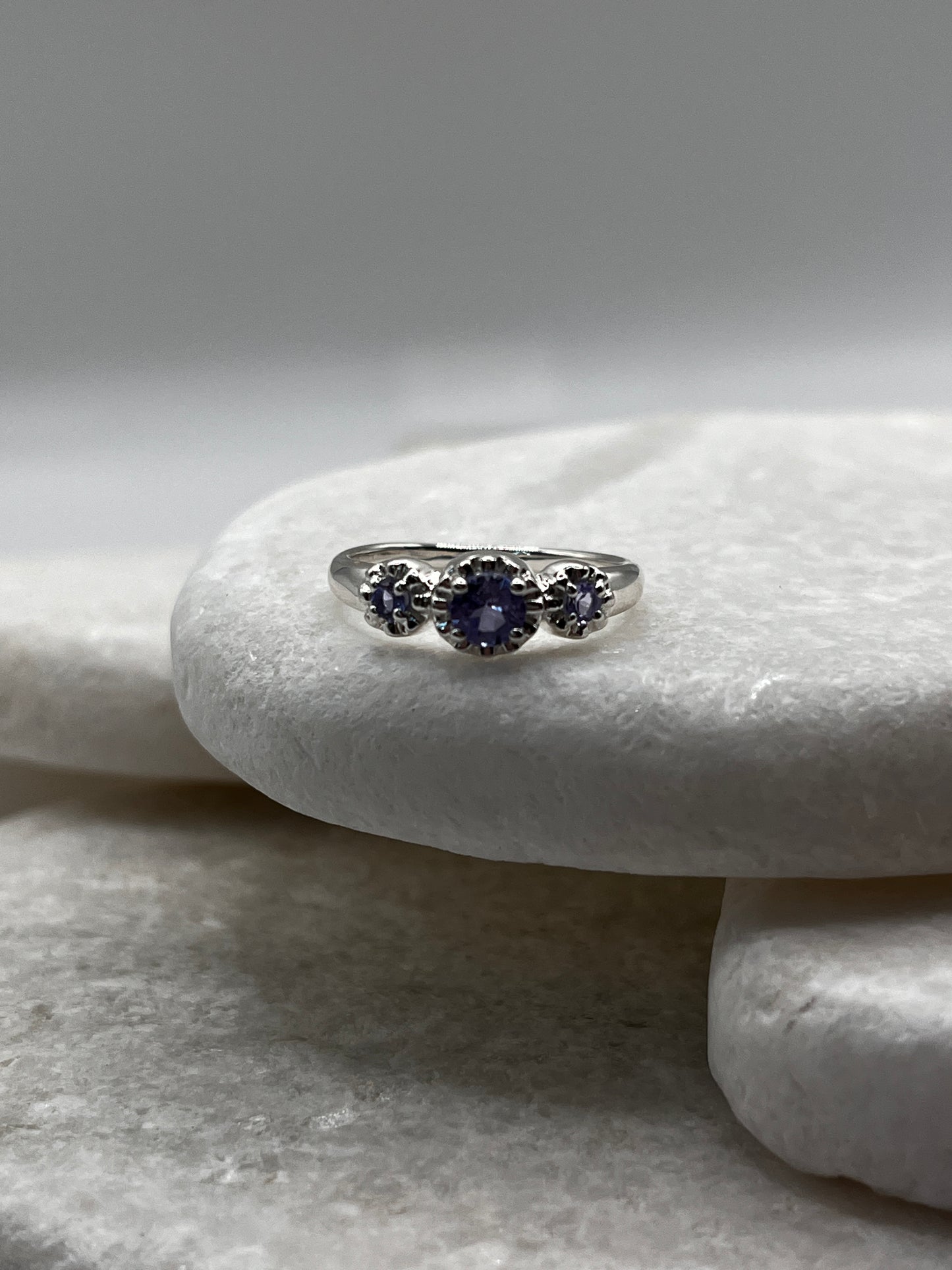 925 Sterling Silver Tanzanite Trilogy Ring Size L