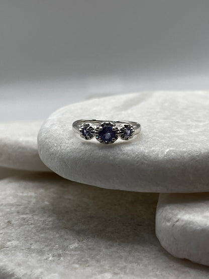925 Sterling Silver Tanzanite Trilogy Ring Size L