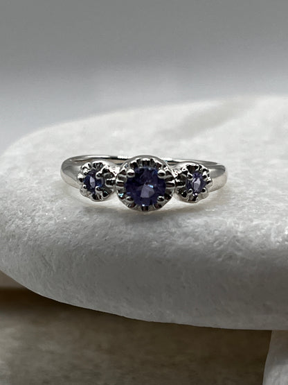 925 Sterling Silver Tanzanite Trilogy Ring Size L