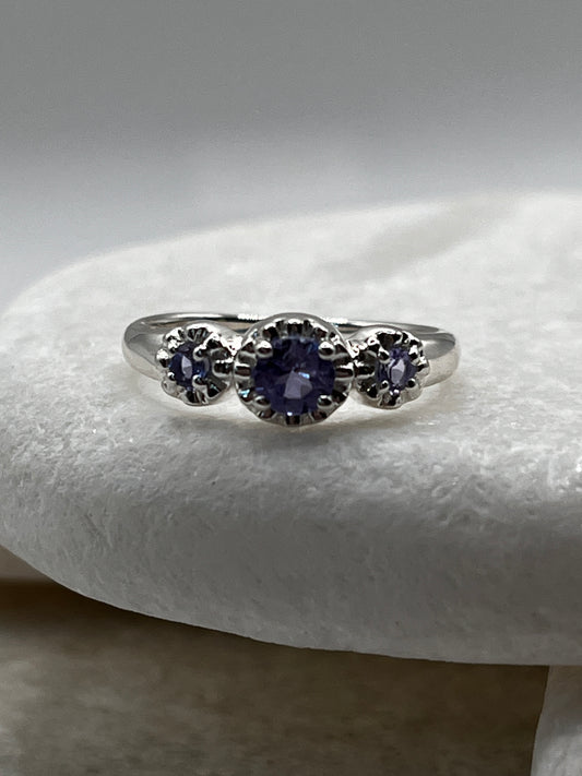 925 Sterling Silver Tanzanite Trilogy Ring Size R