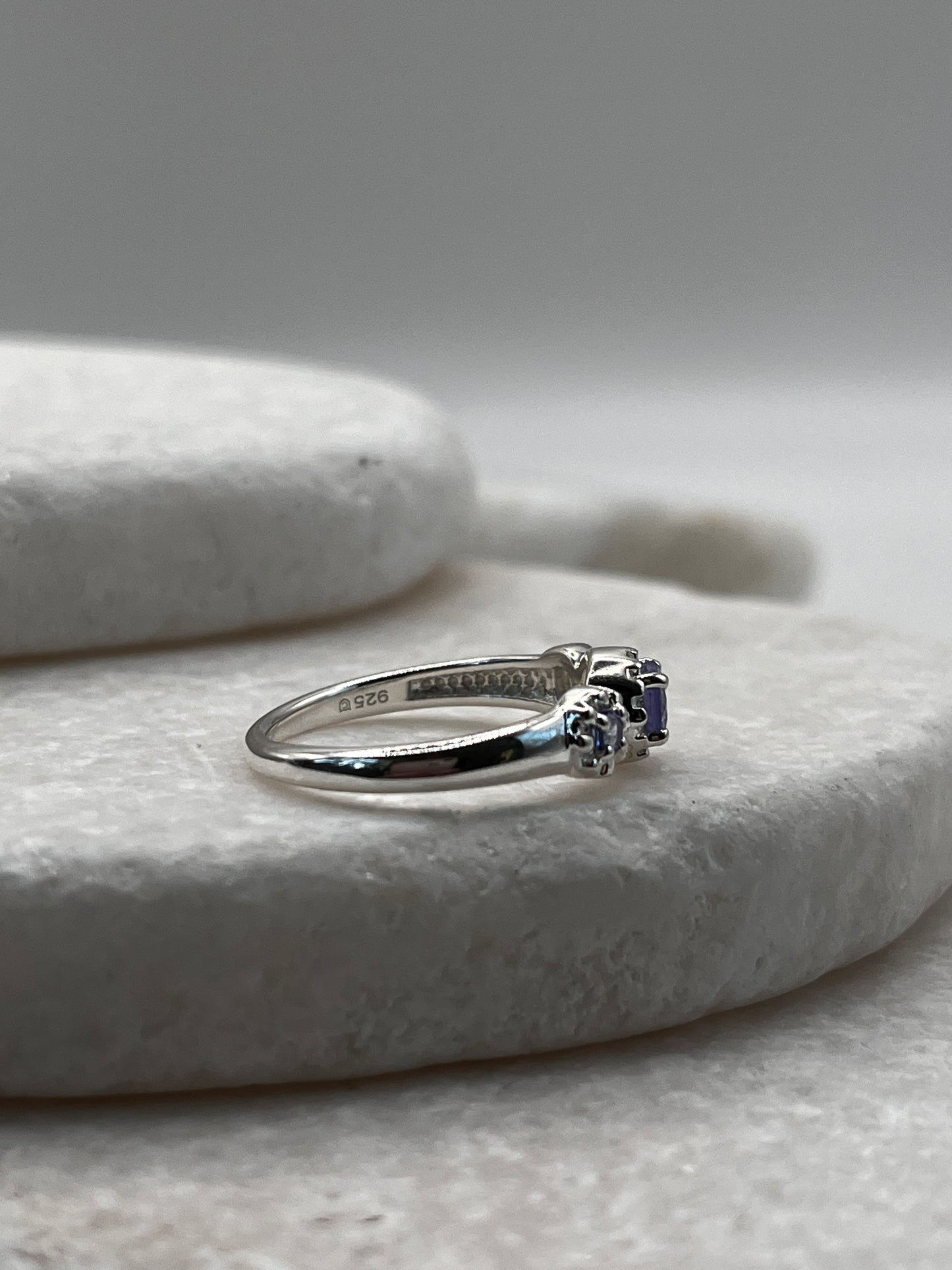 925 Sterling Silver Tanzanite Trilogy Ring Size L