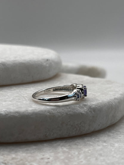 925 Sterling Silver Tanzanite Trilogy Ring Size L