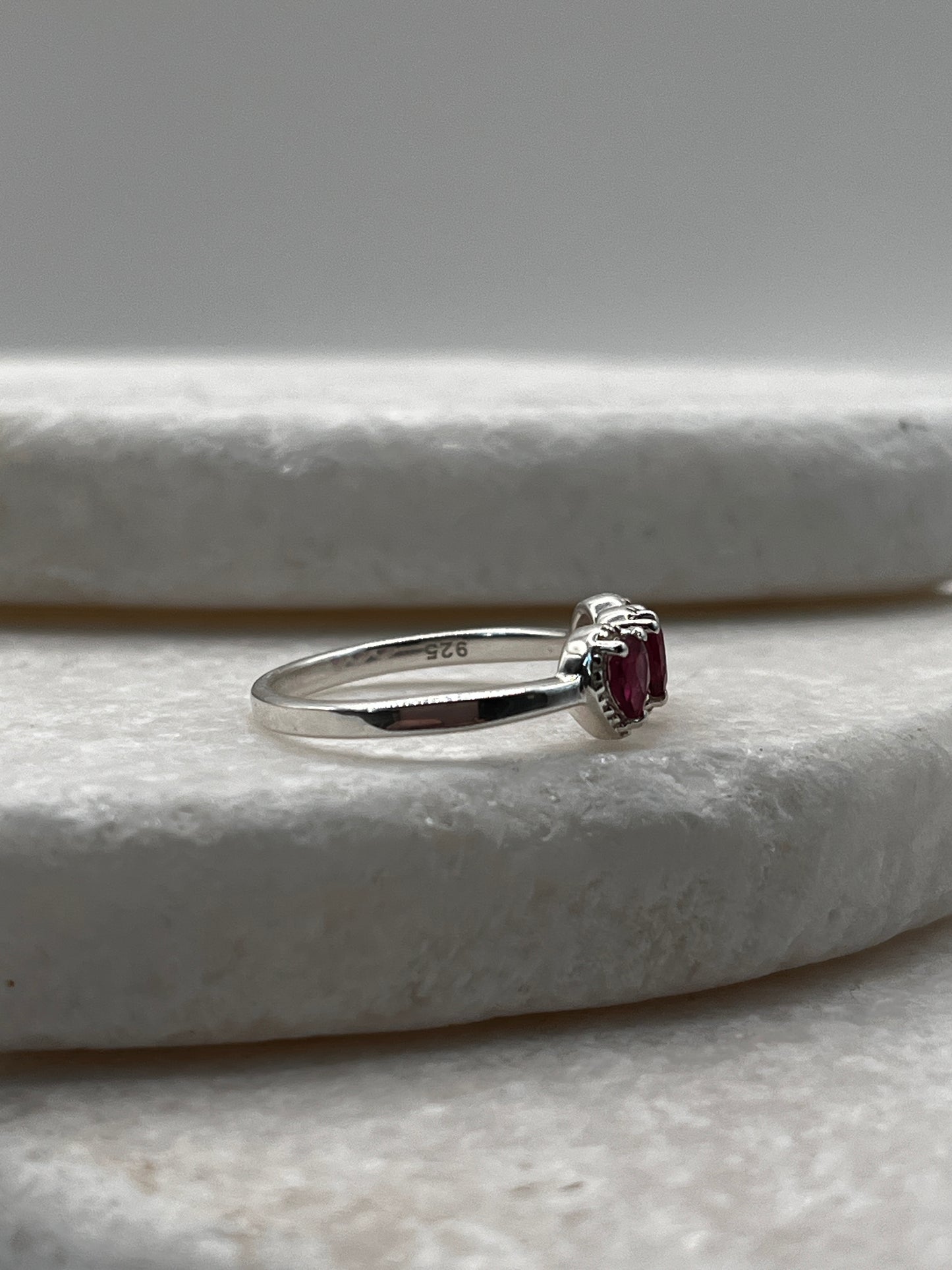 925 Sterling Silver Ruby Trilogy Ring Size L