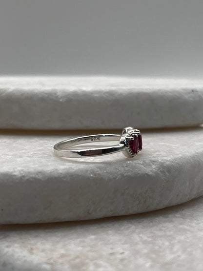 925 Sterling Silver Ruby Trilogy Ring Size L