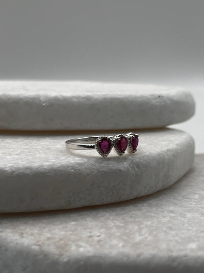 925 Sterling Silver Ruby Trilogy Ring Size L
