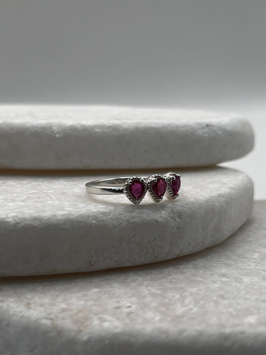 925 Sterling Silver Ruby Trilogy Ring Size L