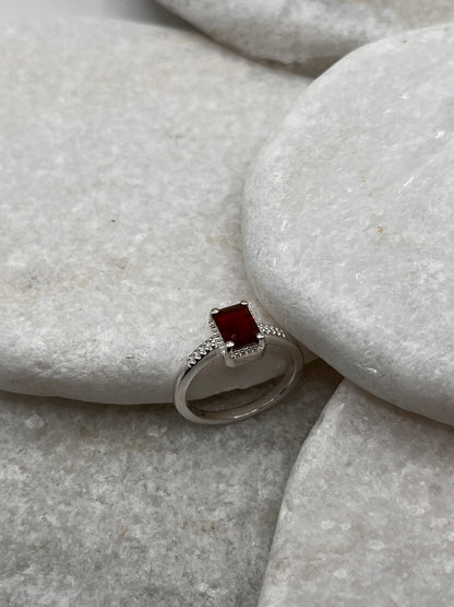 925 Sterling Silver Emerald Cut Fire Opal Ring Size L
