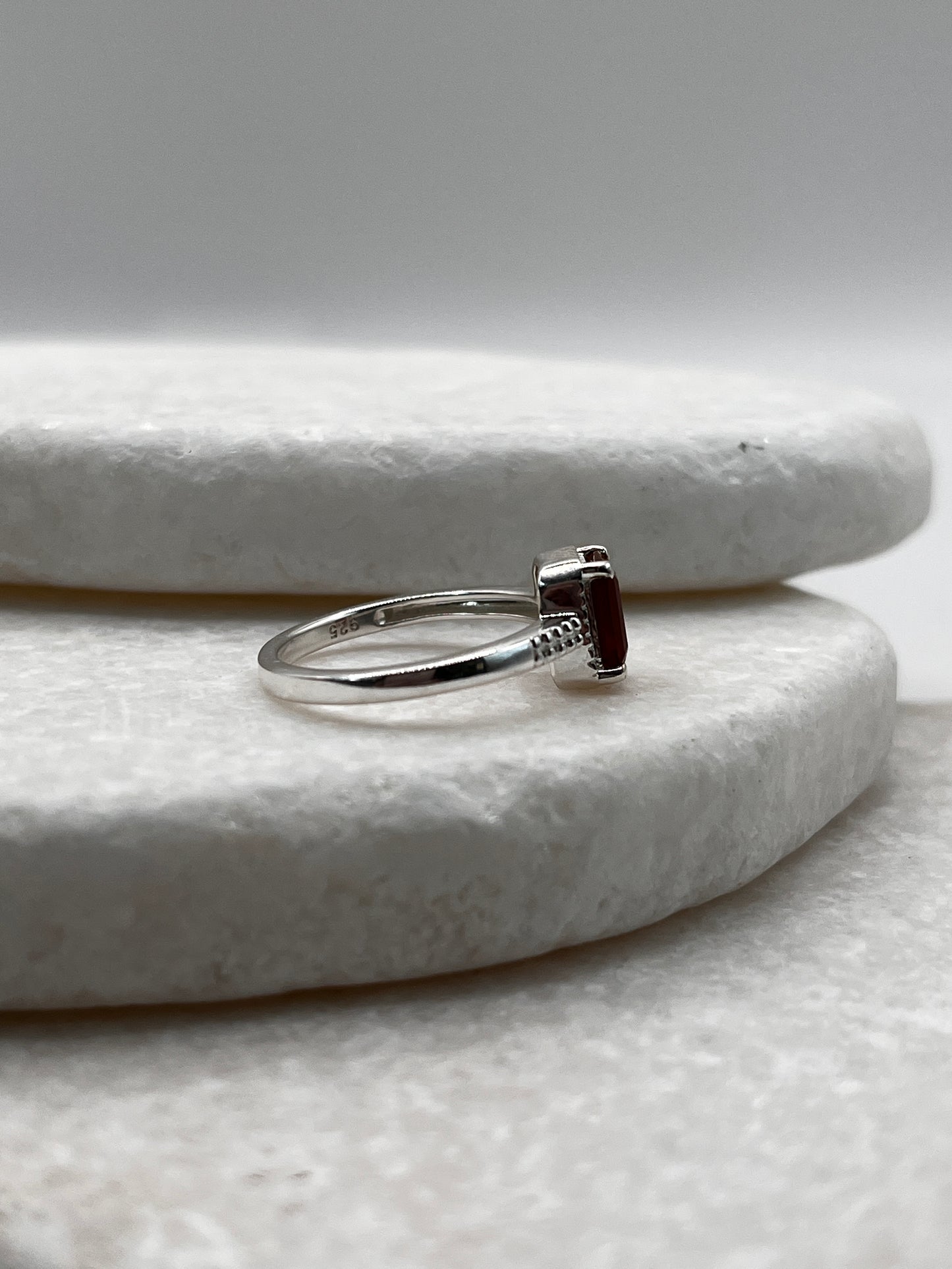 925 Sterling Silver Emerald Cut Fire Opal Ring Size L