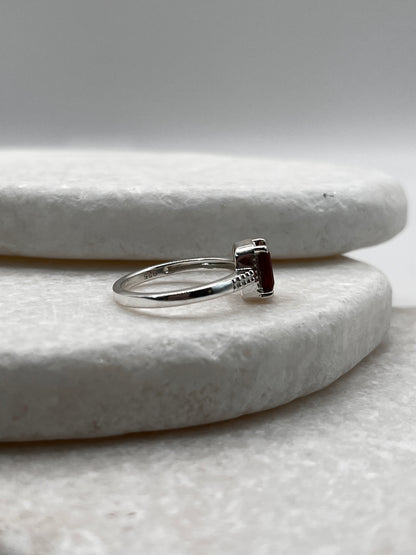 925 Sterling Silver Emerald Cut Fire Opal Ring Size L