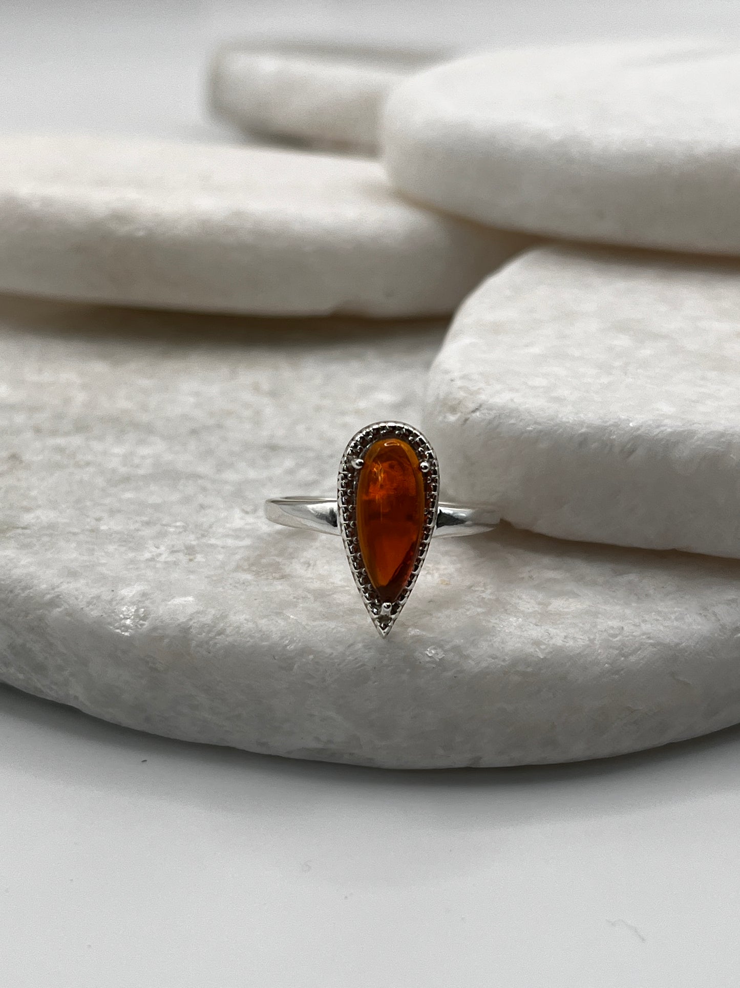 925 Sterling Silver Fire Opal Tear Drop Ring Size L