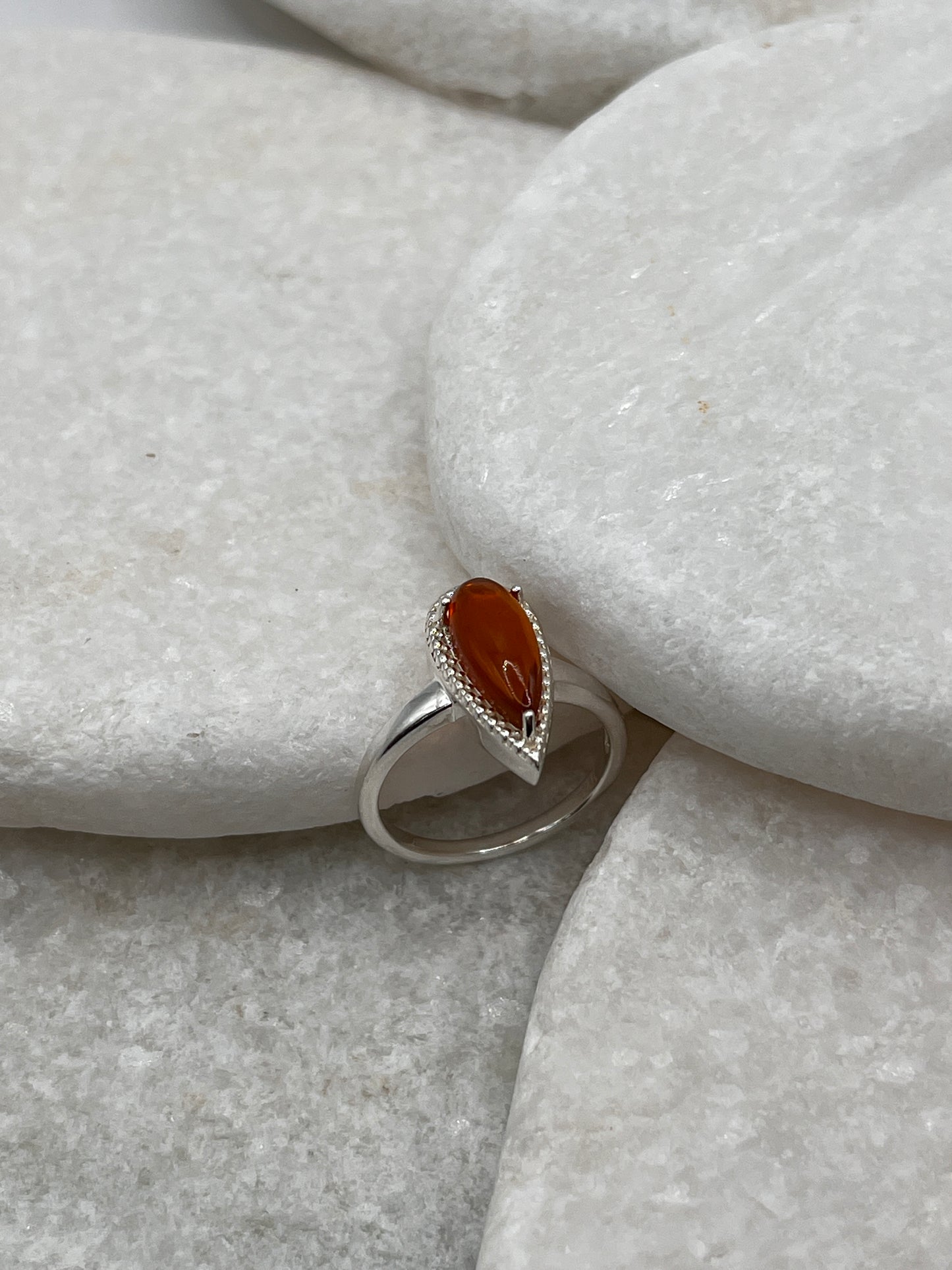 925 Sterling Silver Fire Opal Tear Drop Ring Size L