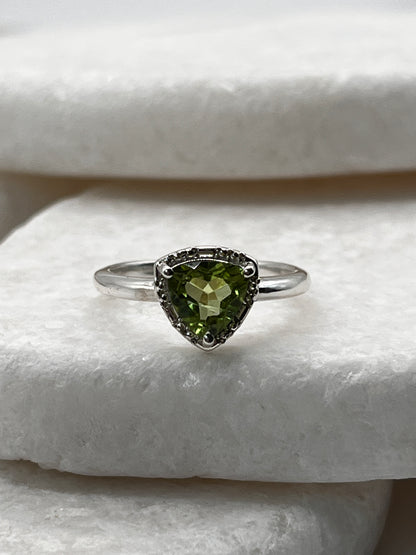 925 Sterling Silver Peridot Halo Ring Size L