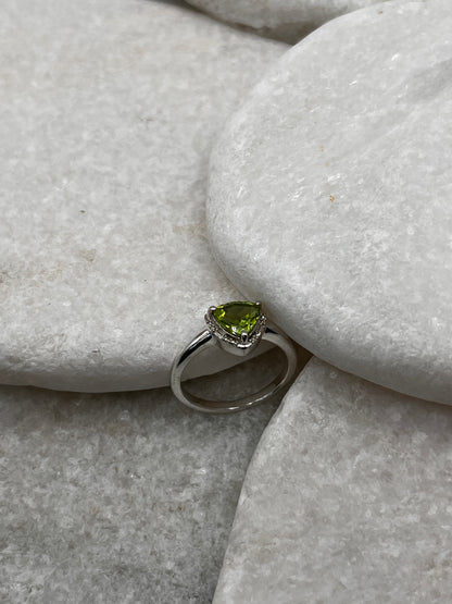 925 Sterling Silver Peridot Halo Ring Size L