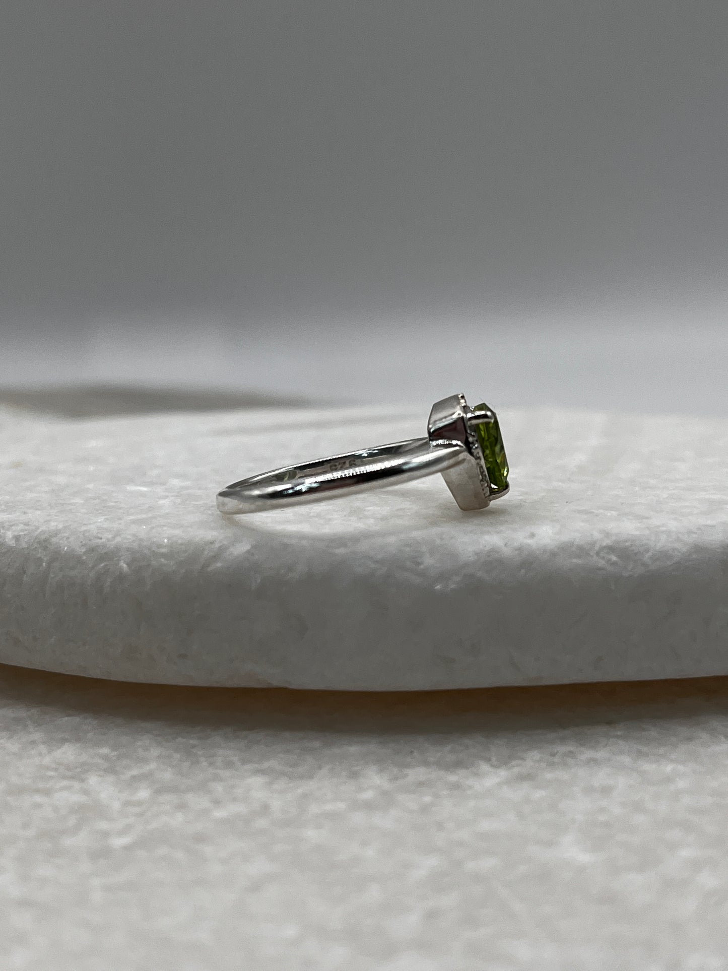 925 Sterling Silver Peridot Halo Ring Size L