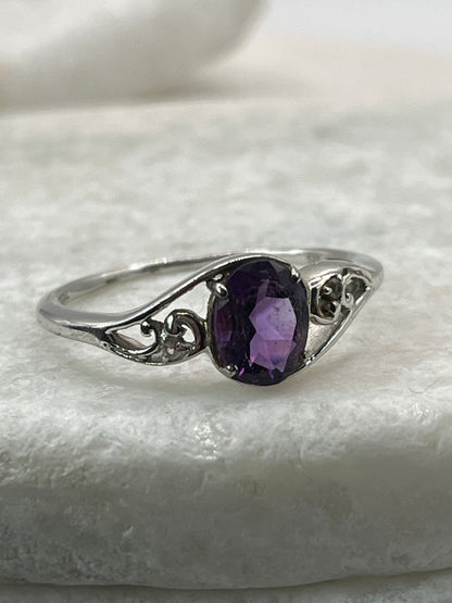 925 Sterling Silver Amethyst Twist Ring Size U,V