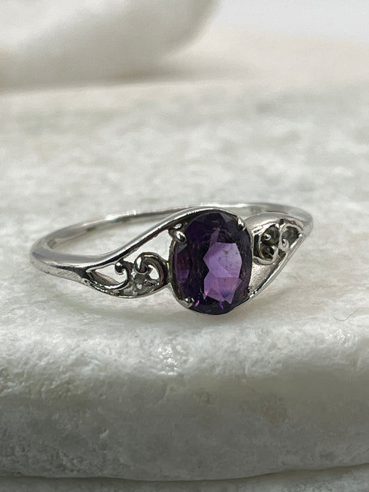 925 Sterling Silver Amethyst Twist Ring Size U,V