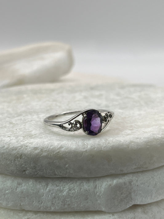 925 Sterling Silver Amethyst Twist Ring Size U,V