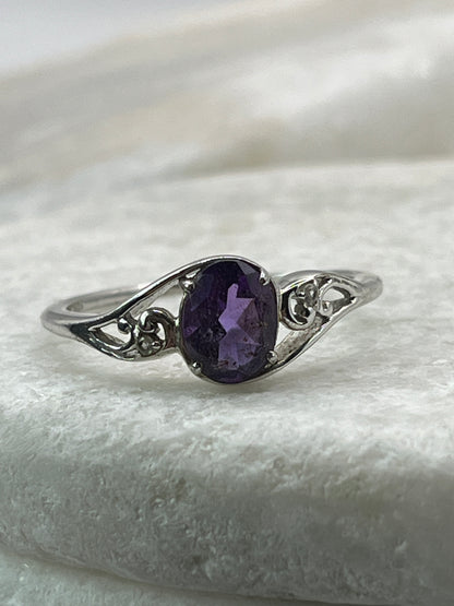 925 Sterling Silver Amethyst Twist Ring Size U,V