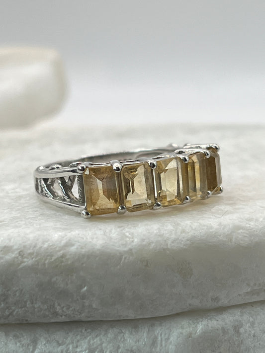 925 Sterling Silver Baguette Cut Citrine Half Eternity Ring Size U