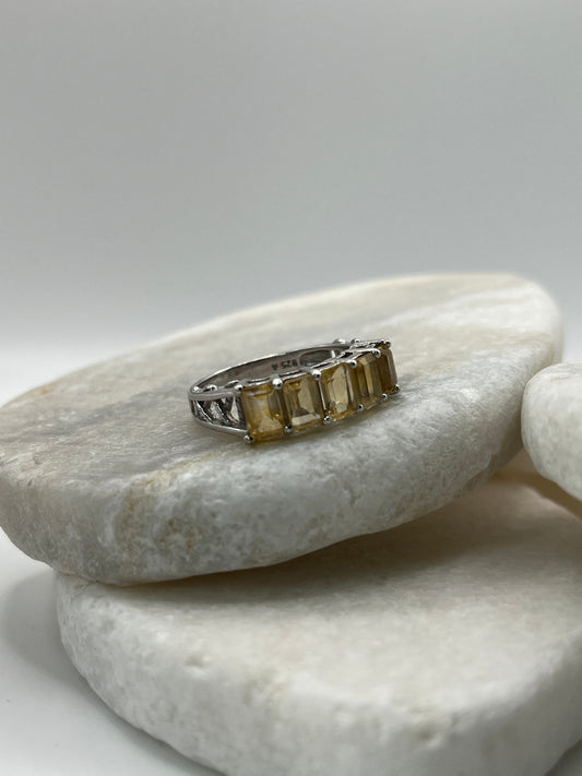 925 Sterling Silver Baguette Cut Citrine Half Eternity Ring Size U