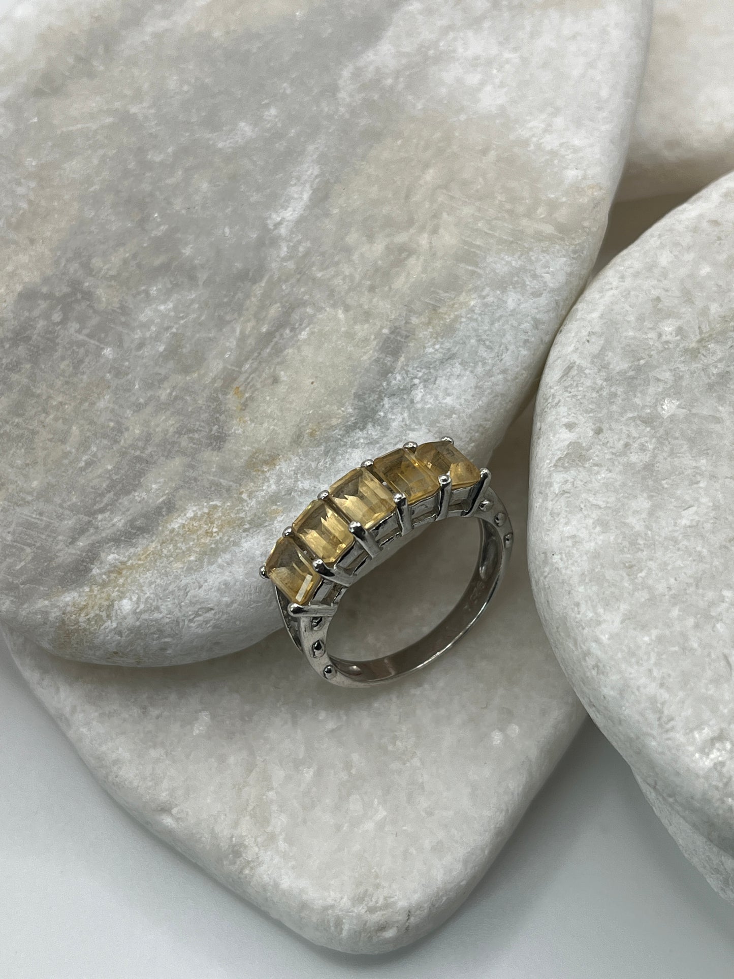 925 Sterling Silver Baguette Cut Citrine Half Eternity Ring Size U