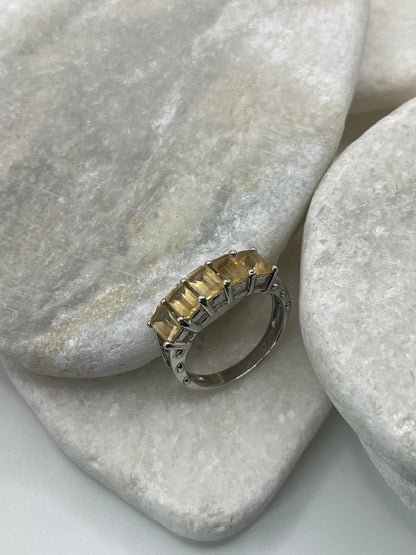 925 Sterling Silver Baguette Cut Citrine Half Eternity Ring Size U