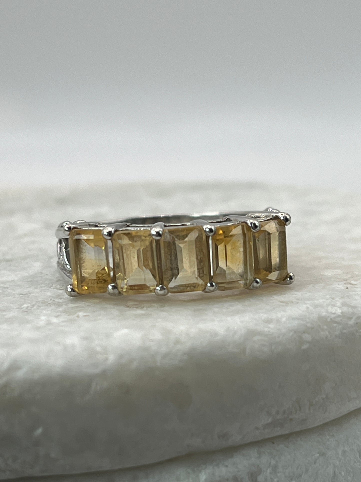 925 Sterling Silver Baguette Cut Citrine Half Eternity Ring Size U