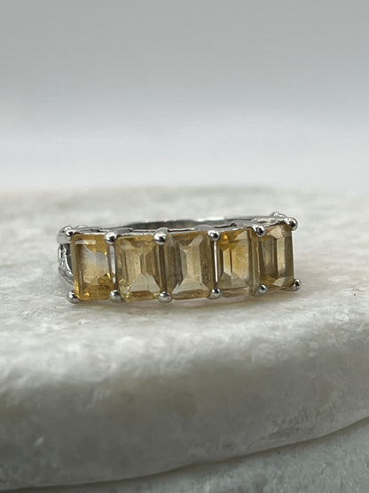 925 Sterling Silver Baguette Cut Citrine Half Eternity Ring Size U