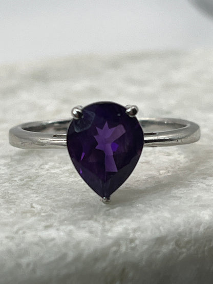 925 Sterling Silver Amethyst Tear Drop Ring Size S