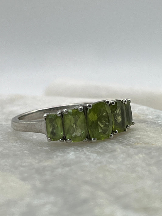 925 Sterling Silver Natural Peridot Five Stone Half Eternity Ring Size S