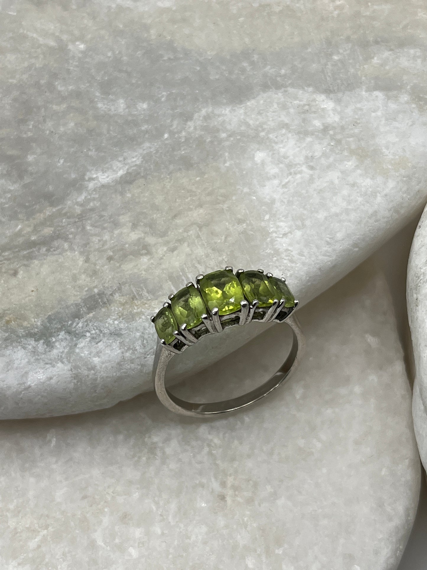 925 Sterling Silver Natural Peridot Five Stone Half Eternity Ring Size S