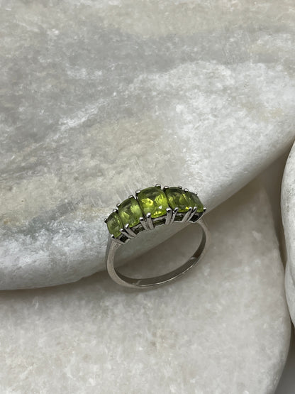 925 Sterling Silver Natural Peridot Five Stone Half Eternity Ring Size S