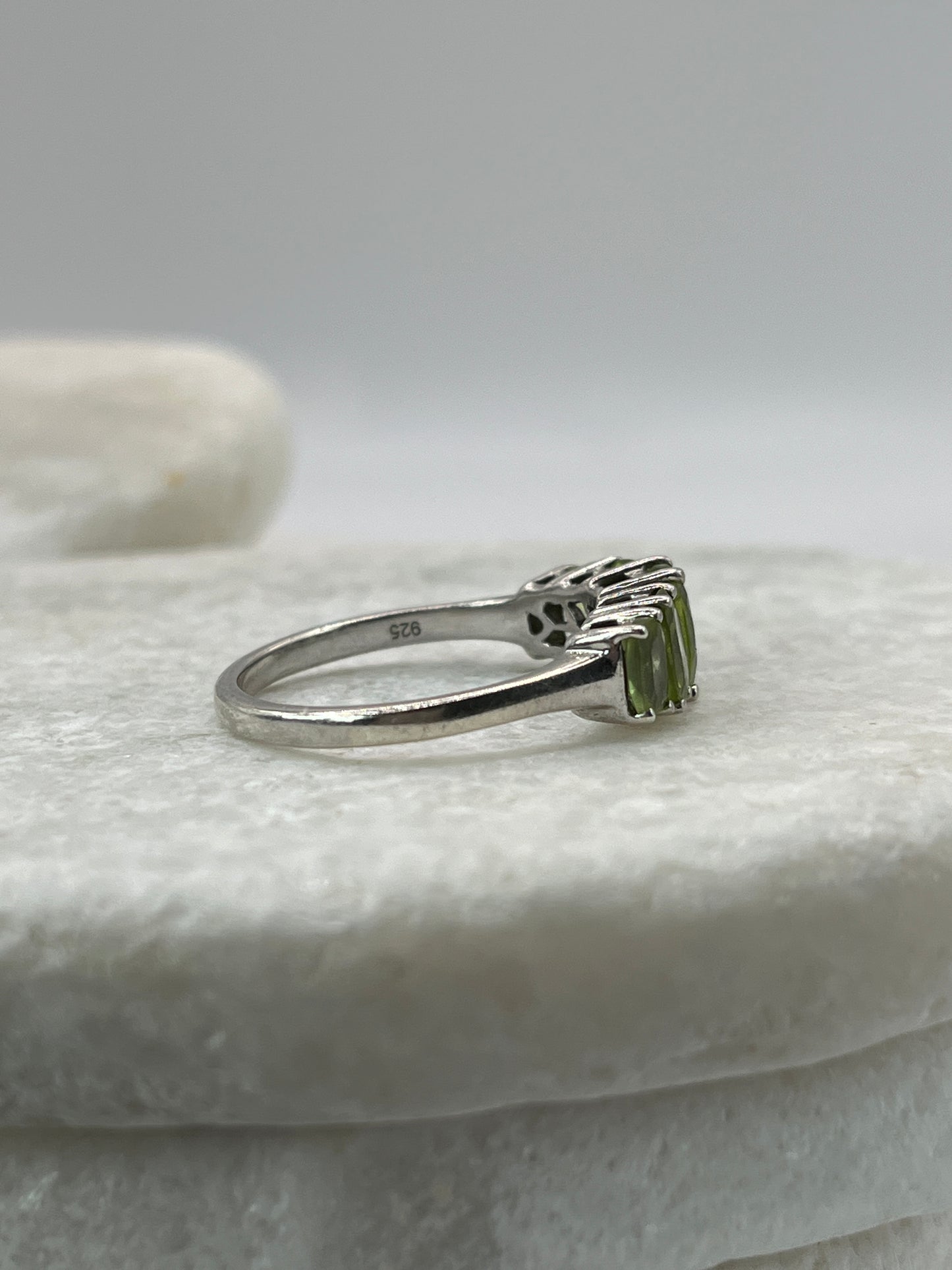 925 Sterling Silver Natural Peridot Five Stone Half Eternity Ring Size S