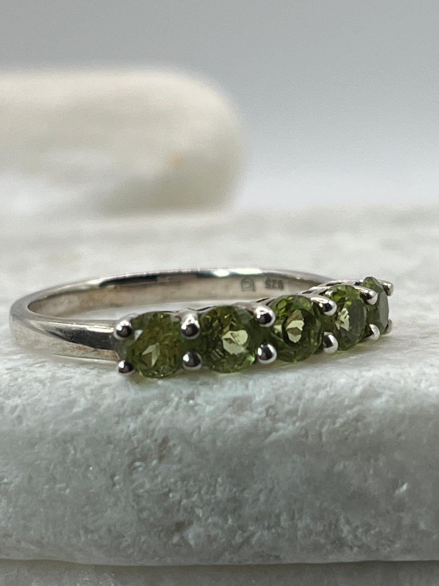 925 Sterling Silver Half Eternity Peridot Ring Size S
