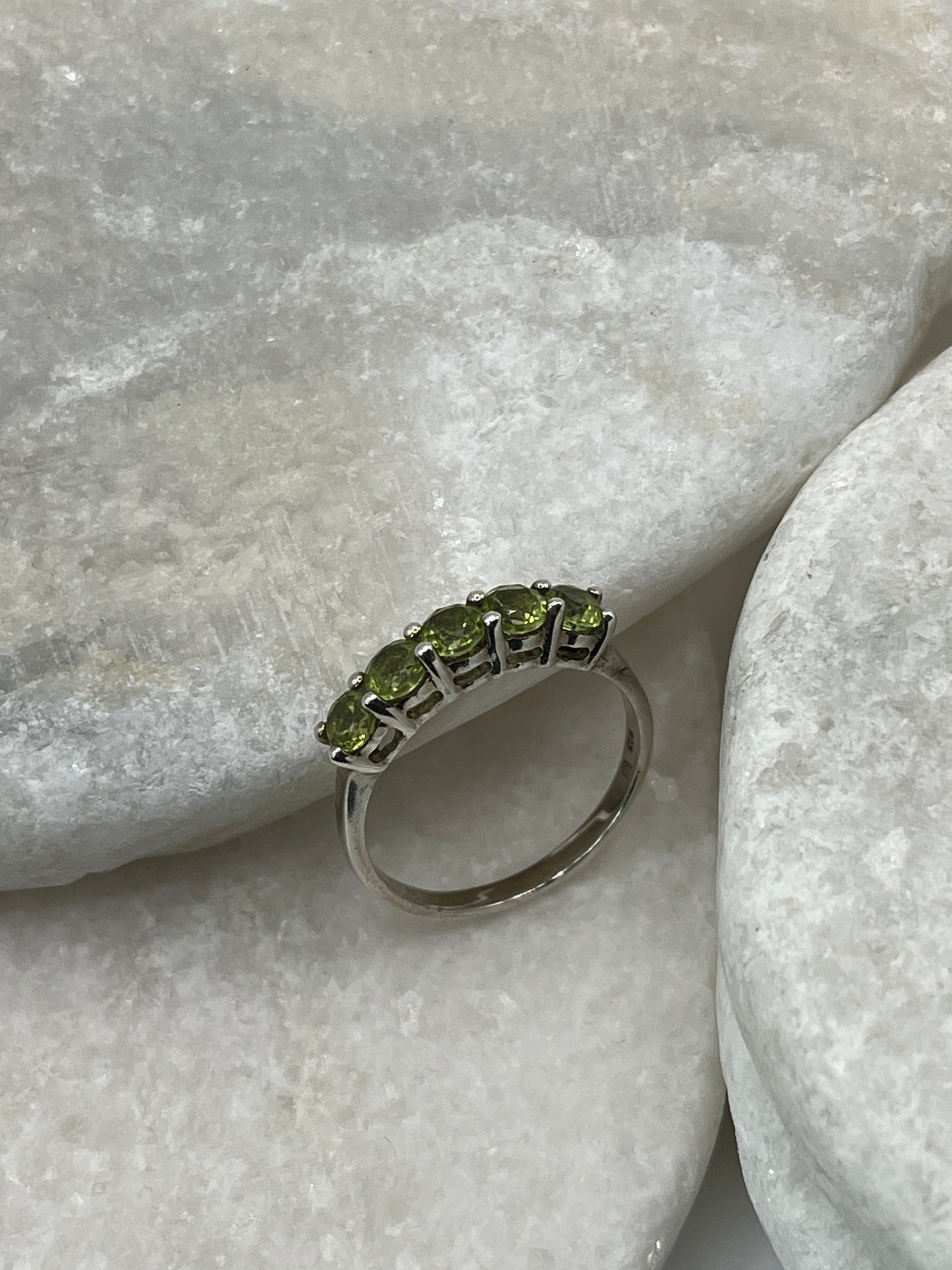 925 Sterling Silver Half Eternity Peridot Ring Size S