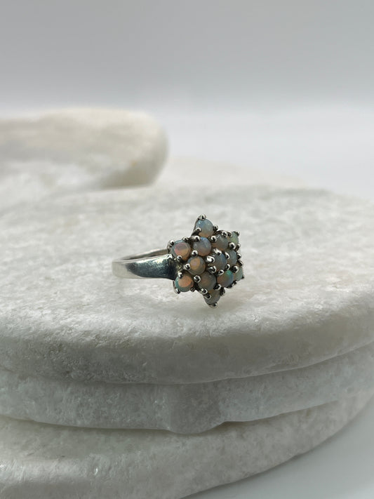 925 Sterling Silver Opal Star Cluster Ring Size R