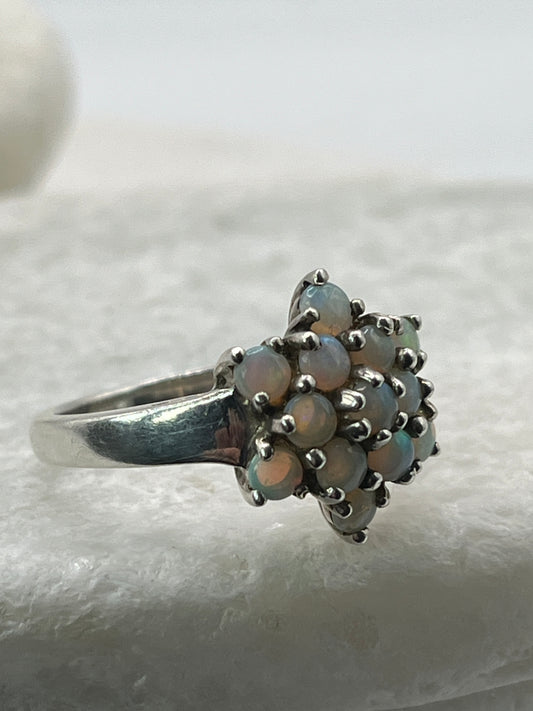 925 Sterling Silver Opal Star Cluster Ring Size R
