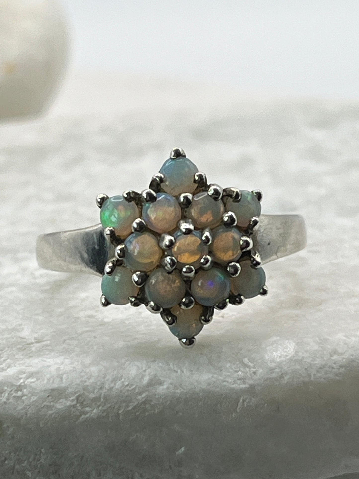 925 Sterling Silver Opal Star Cluster Ring Size R