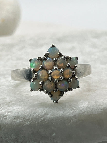 925 Sterling Silver Opal Star Cluster Ring Size R