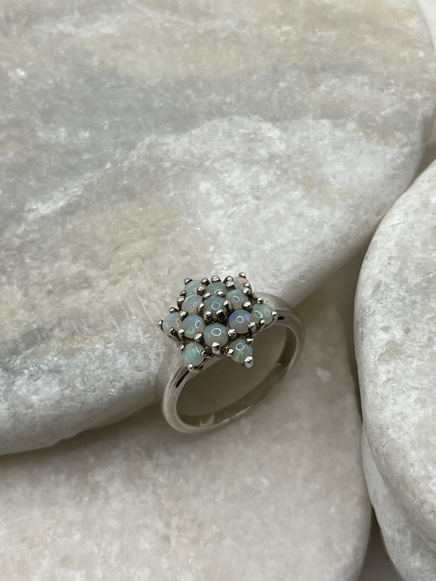 925 Sterling Silver Opal Star Cluster Ring Size R